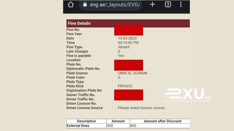 Traffic Fines Details on evg website